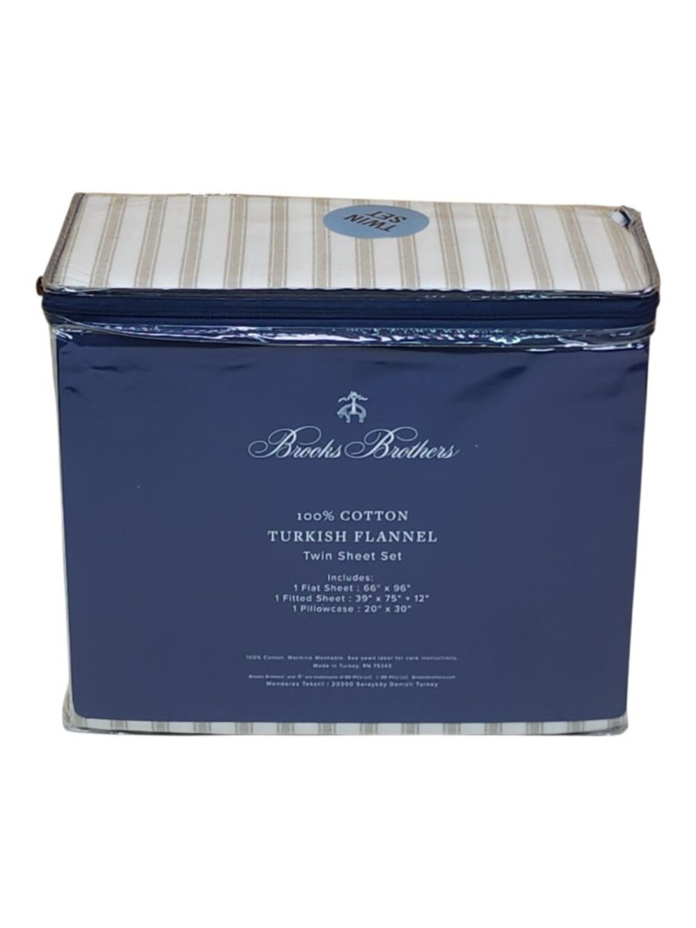 Brooks Brothers Turkish Flannel Twin Sheet Set 100% Cotton Striped Beige - Picture 5 of 6